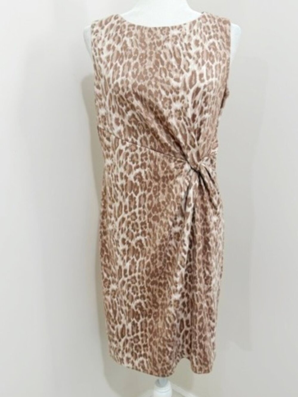 J. McLaughlin Lynda Faux Suede Sheath Dress Tan Leopard Print Twist Front Size M